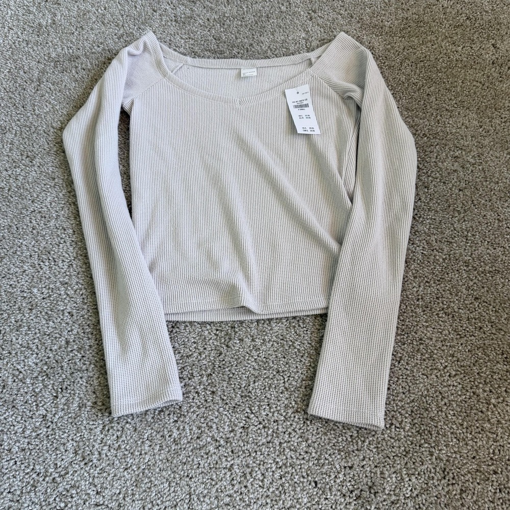 Gilly Hicks Shirt Womens XS Beige Waffle Knit Thermal Long Sleeve Tee Top
